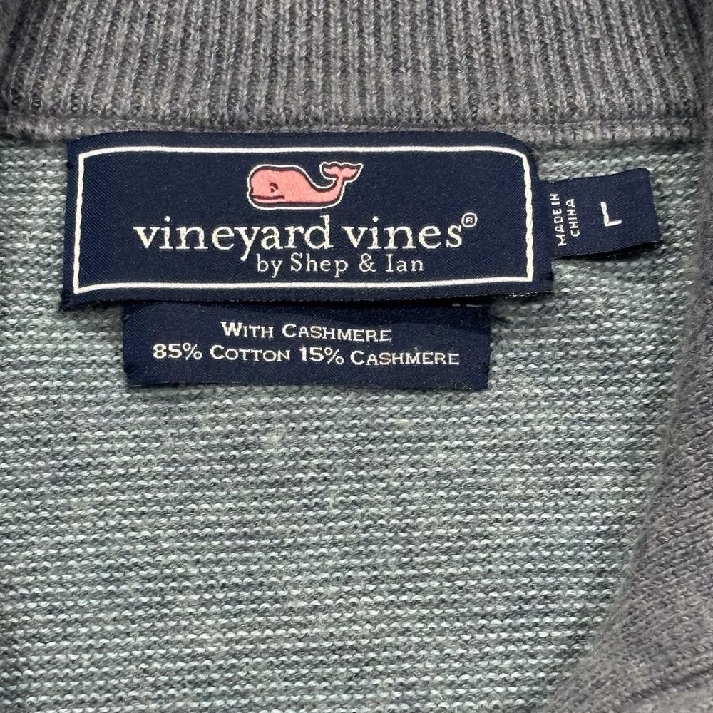 Vineyard Vines Cashmere Cotton Blend 1/4 Zip Sweater Mens Large Blue Striped - Picture 2 of 6